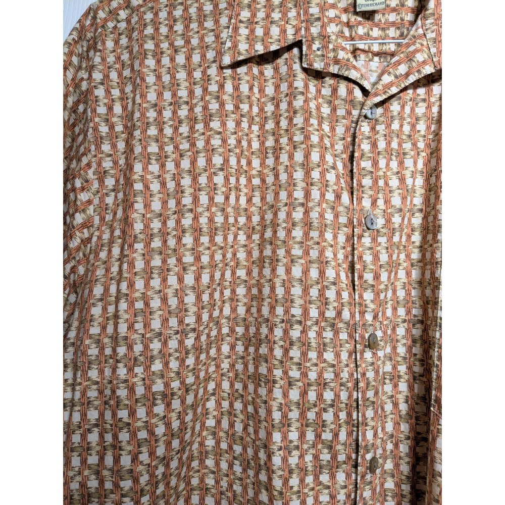 Vtg Tori Richard Shirt Men L Brown Geometric Cotton Lawn Hawaiian Aloha Camp EUC - Picture 2 of 14